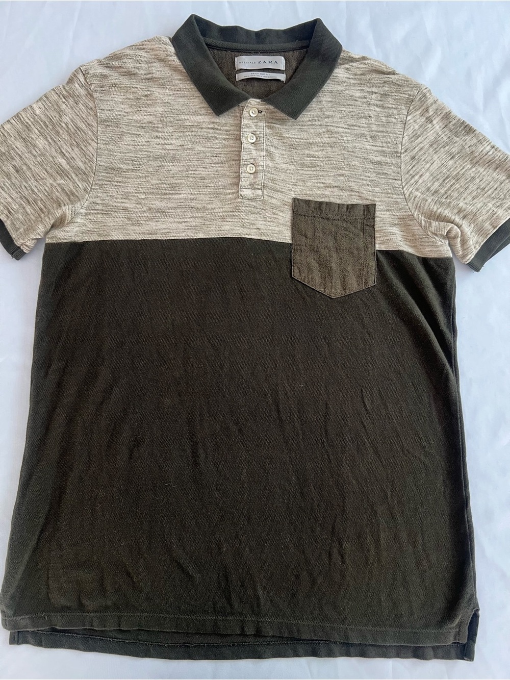 Zara Two-Tone Olive & Beige Men’s Polo Shirt - Picture 2 of 5